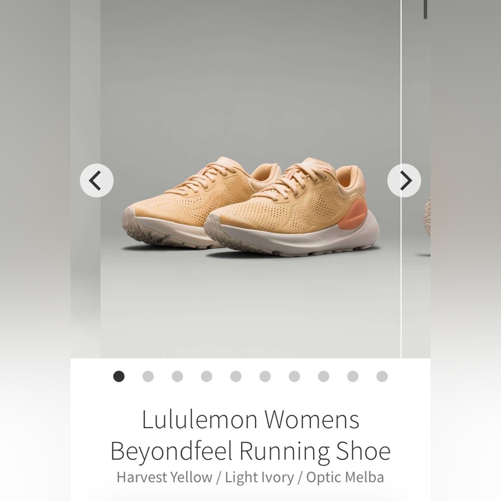 Lululemon Sz 9 Women’s Beyondfeel Running Shoe Harvest Yellow Ivory Optic Melba